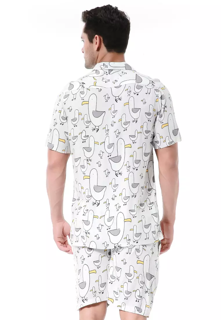 Deon Piyama Pria Duck Motive Kemeja One Set Lengan Pendek Material Rayon ORIGINAL - Gray