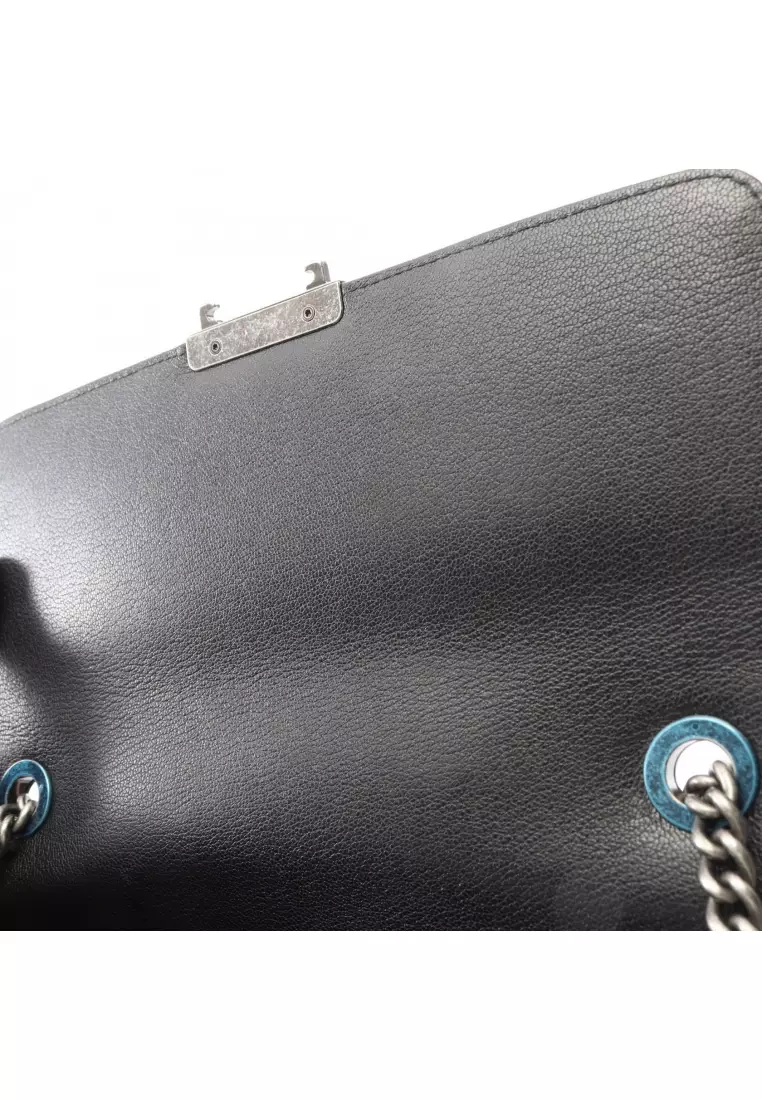 Pre-Loved Chanel CC University matelasse chain shoulder bag Caviar skin black antique silver hardware 2WAY