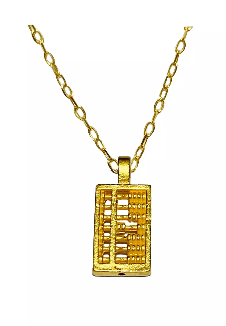 [SPECIAL] LITZ 999 (24K) Gold Abacus Pendant with 14K Gold Plated 925 Silver Chain 算盘项链 EP0280-SN