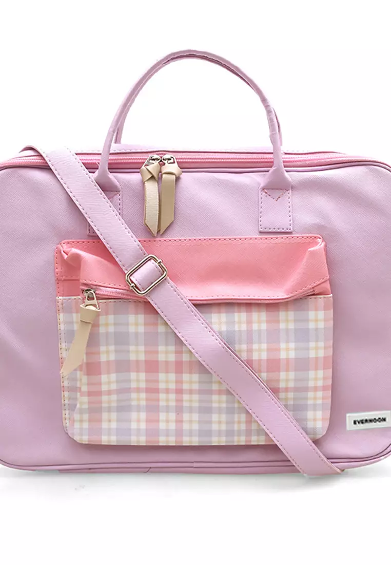 Keysia Tas Laptop Selempang Front Pocket Desain Simple - Purple Kotak