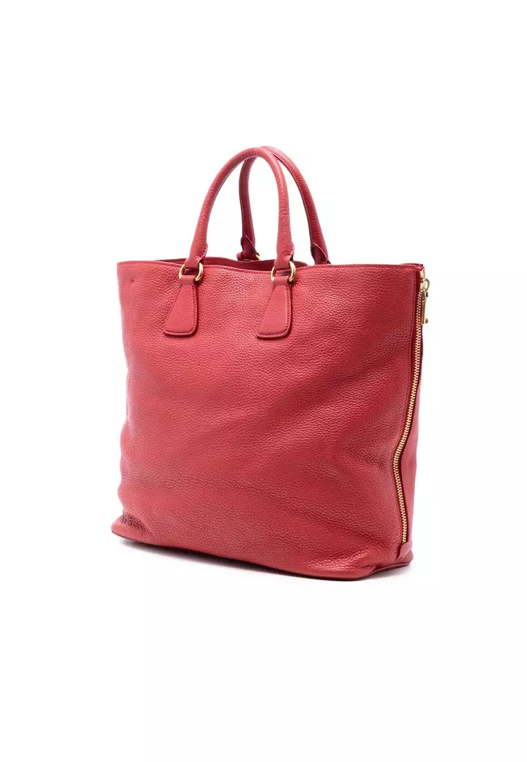 Pre-Loved Prada Vitello Daino Side Zip Shopper Tote