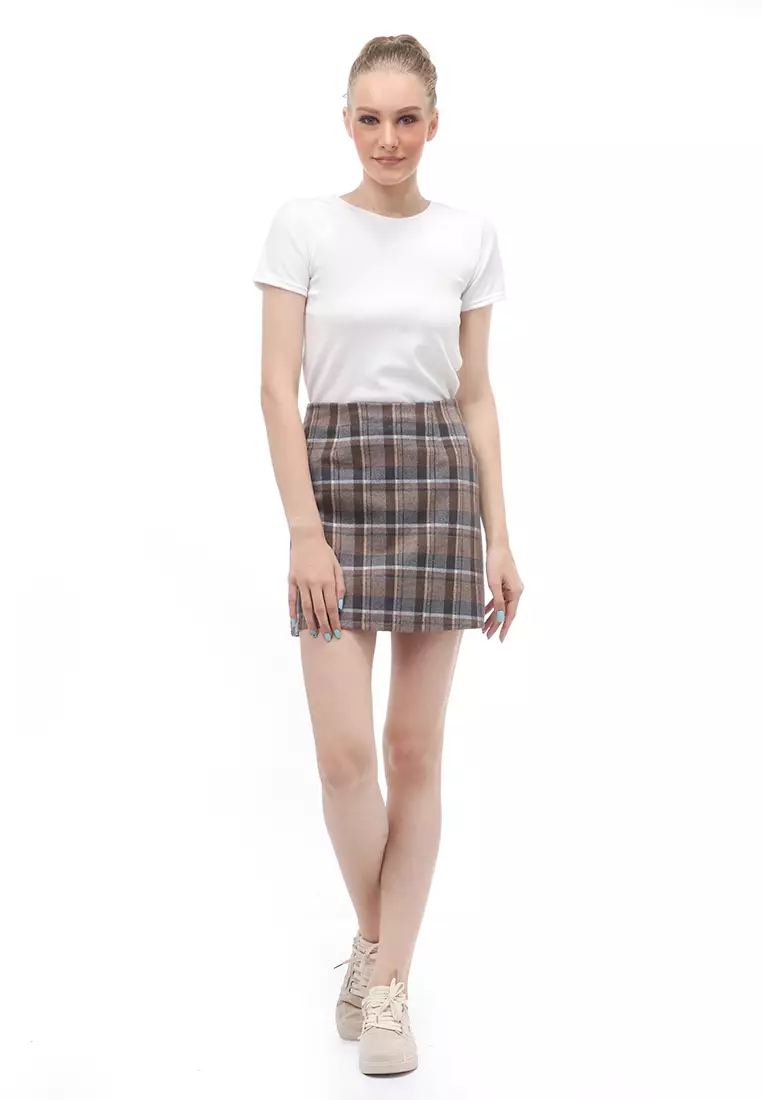 Manna Plaid Skirt Mini Design Motif Kotak-Kotak Premium Quality - Beige