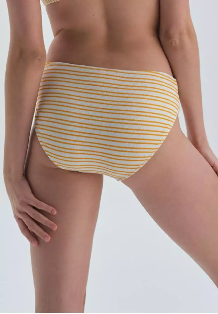 Yellow Bikini Bottom, Striped, Beachwear for Women