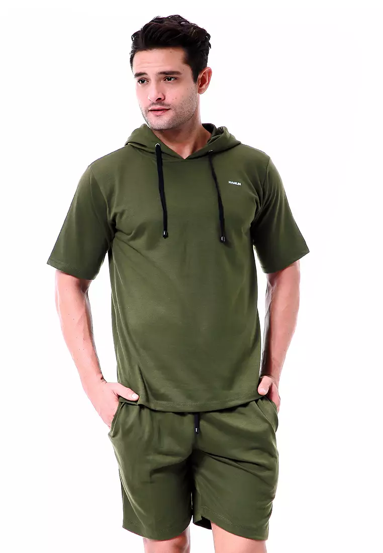 Vincent Setelan Hoodie Pria Sweatshirt Set Casual Motif Polos Material Baby Terry ORIGINAL - Army Green