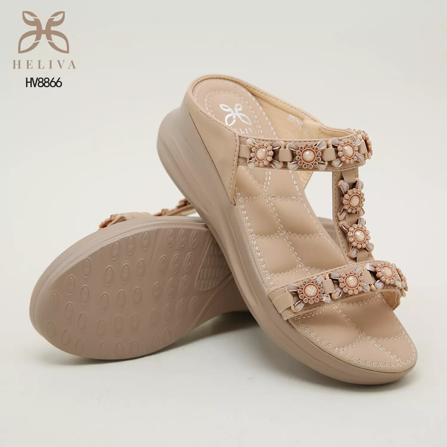 Heliva Denia Comfy Wedges Flower Beads Cute Looks
