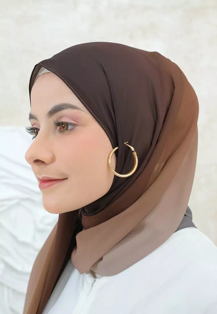 Daisy Shawl | Pashmina Ceruty | Hijab Instan Inner Gradasi - Toasted Coffee