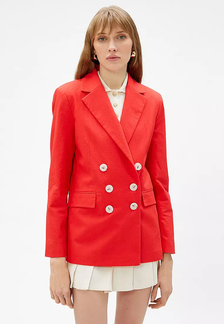 Discount on KOTON  shoes - SKU: Double Breasted Buttoned Linen Blend Blazer Jacket