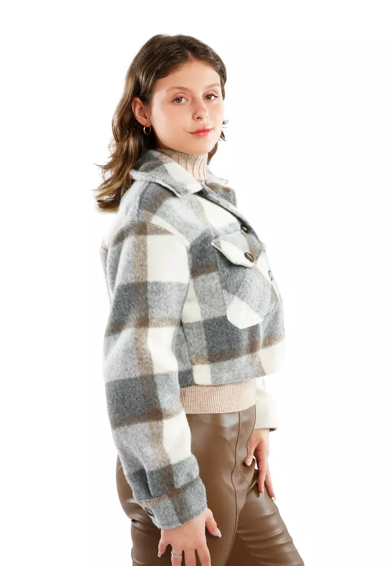 Buy London Rag Flannel Grey Plaid Crop Jacket 2024 Online ZALORA