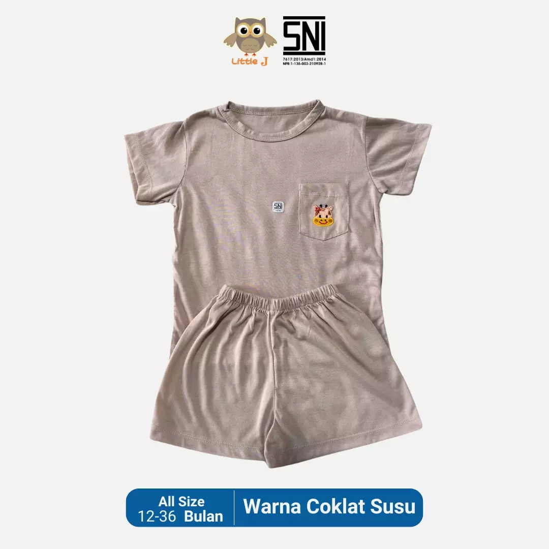 Little J Setelan Baju Anak Oblong Lengan Pendek Kaos Polos Set Celana Motif Usia 6 Bulan Hingga 48 Bulan