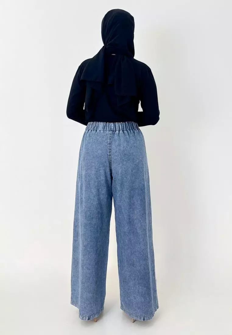 Palazzo Denim Welly (Celana Panjang Bawah Lebar) Panjang 104 cm SNOW BLUE
