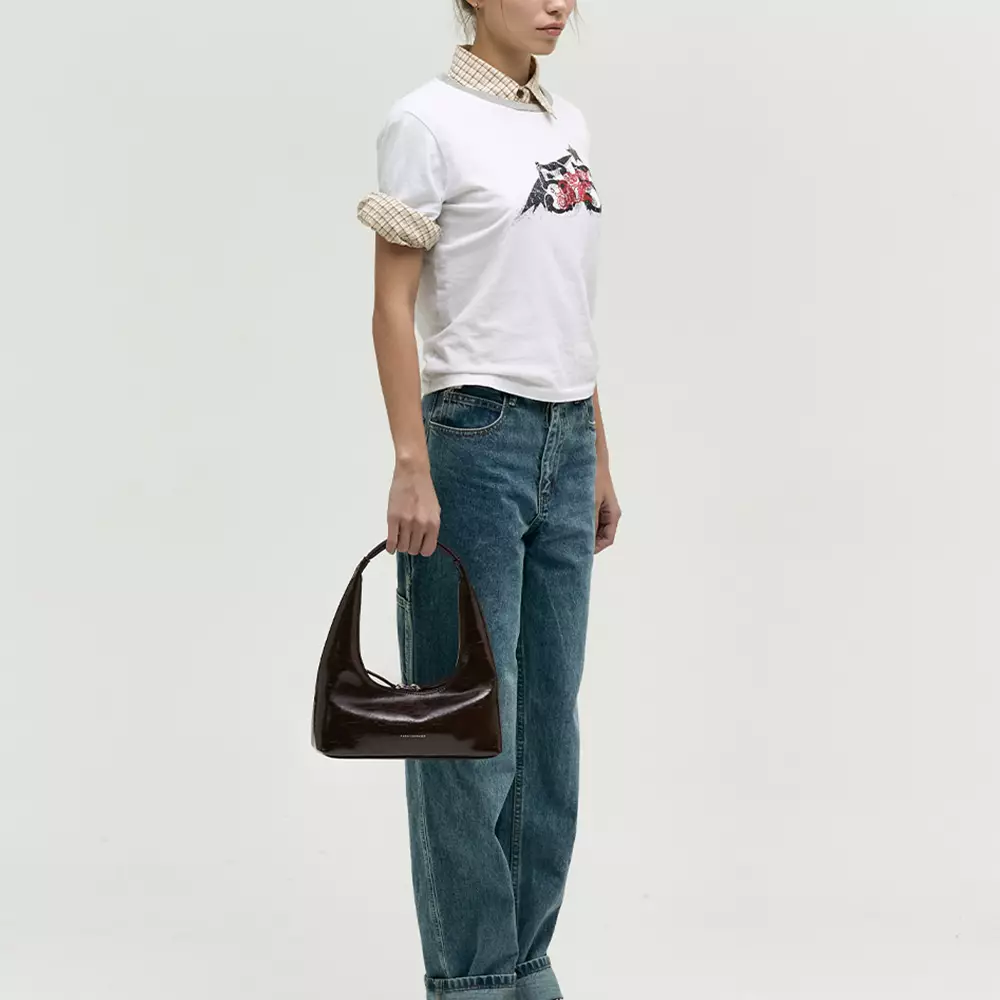 [4.4PRIL KEJUTAN HARGA] Hobo Shoulder Bag Dark Brown Crinkle