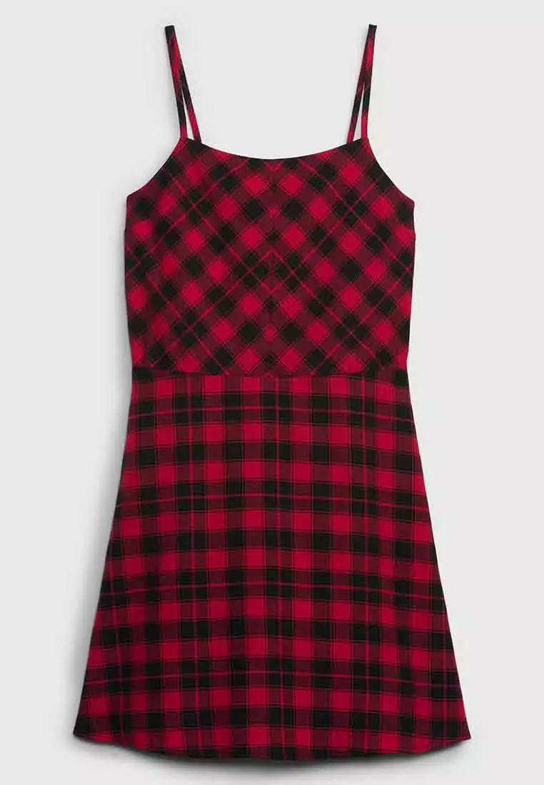 Teen Organic Cotton Black Red Plaid Dress