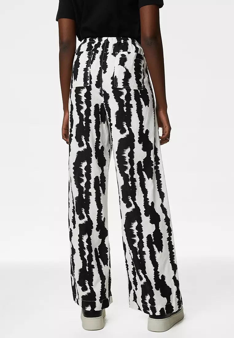 Linen Blend Wide Leg Trousers