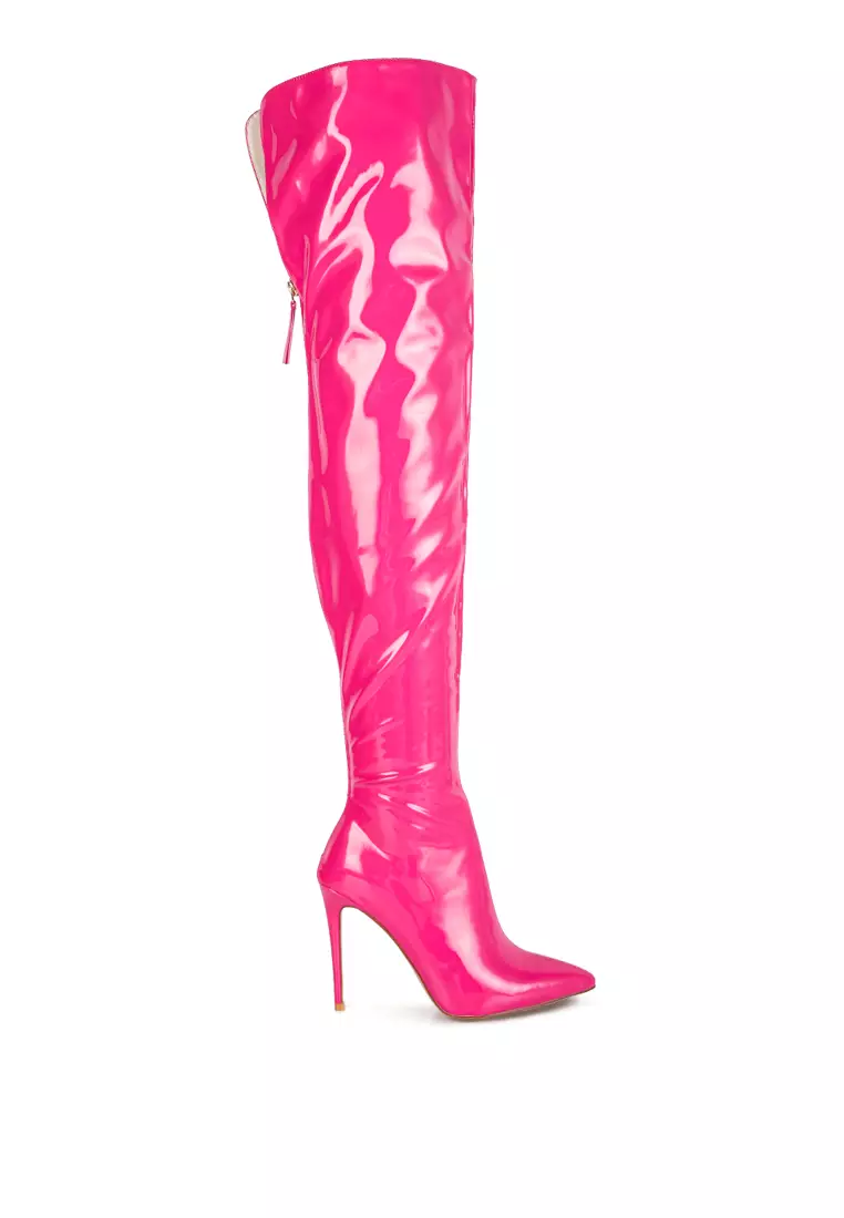Discount on London Rag  shoes - SKU: Neon Pink Patent Pu Long Stiletto Boots