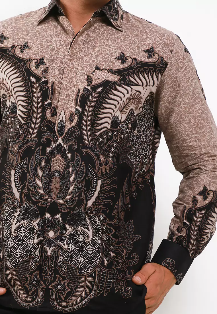 Dwaipayana Coklat Kemeja Batik Pria Premium Slimfit Modern Lengan Panjang