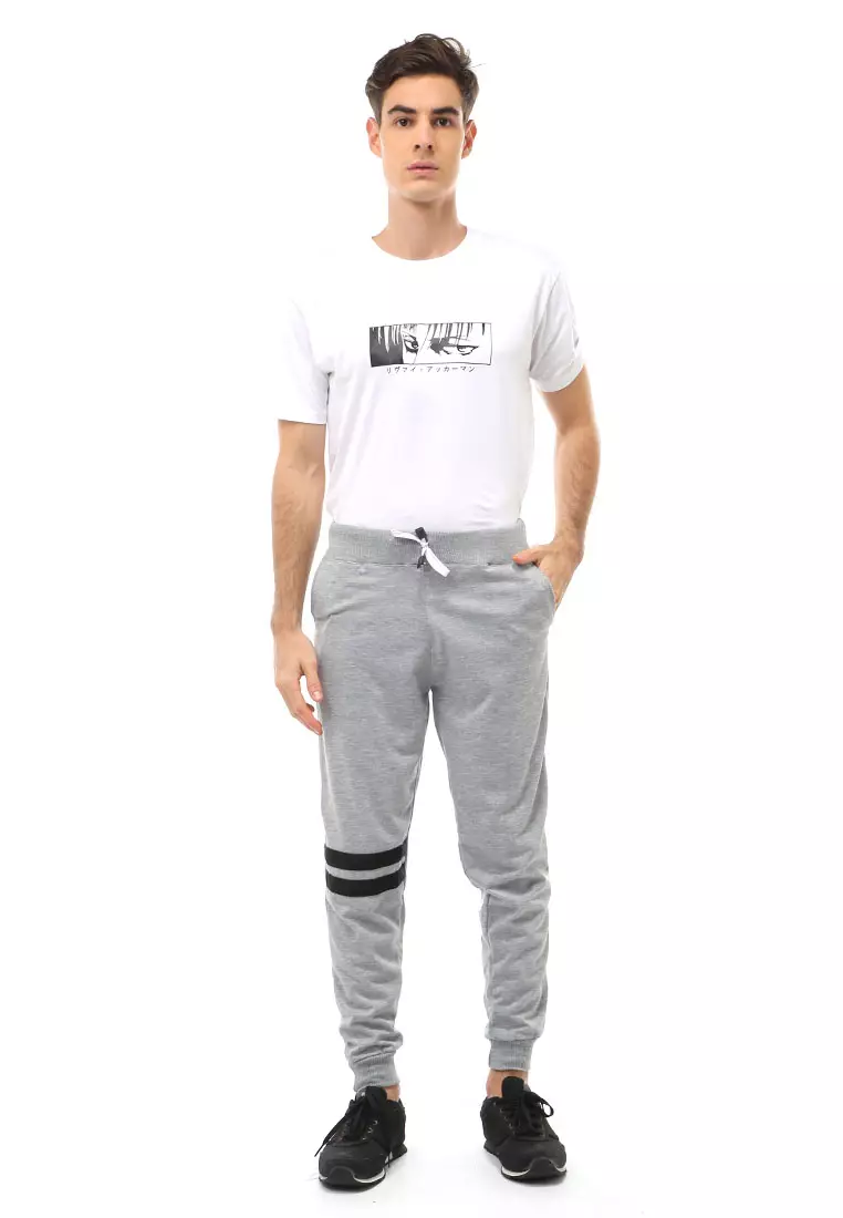 Locko Long Pants Celana Jogger Sport Pria List Double Stripe Material Baby Terry ORIGINAL - Gray