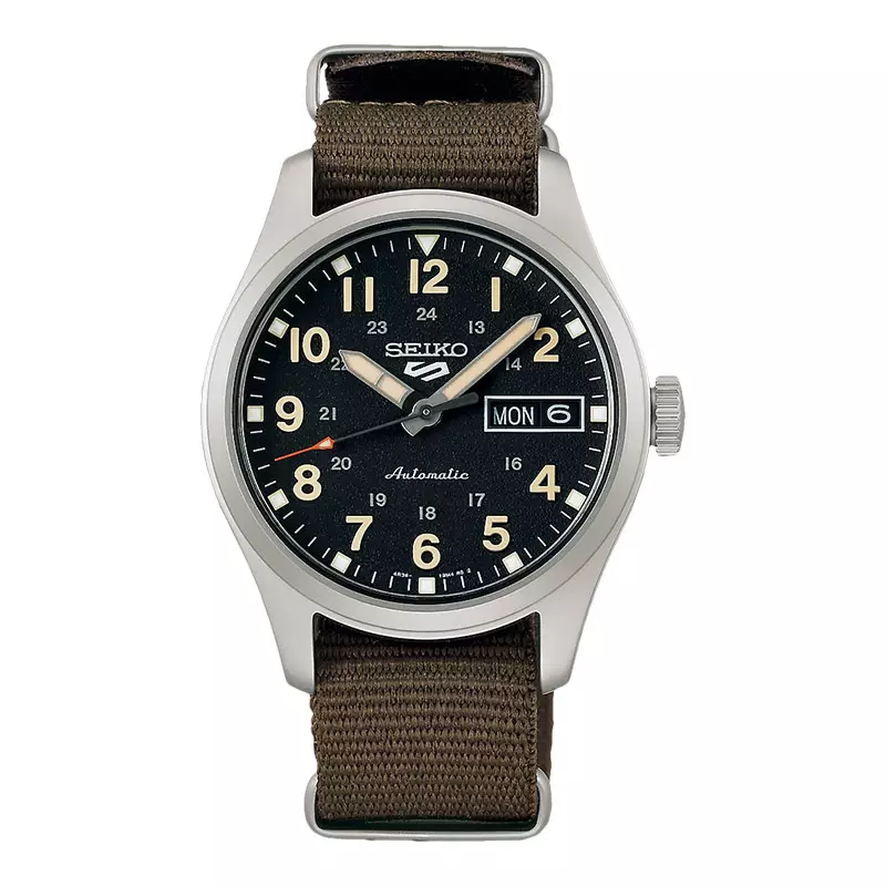 Jam Tangan Pria Seiko 5 Sports SRPJ85K1 Mid-Field Sports Style Green Zone Automatic Men Black Dial Nylon Strap