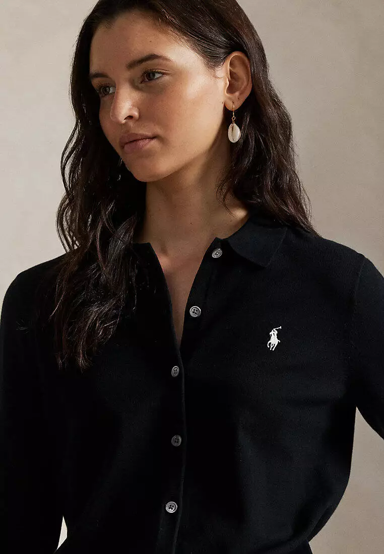 Polo-Collar Buttoned Cardigan
