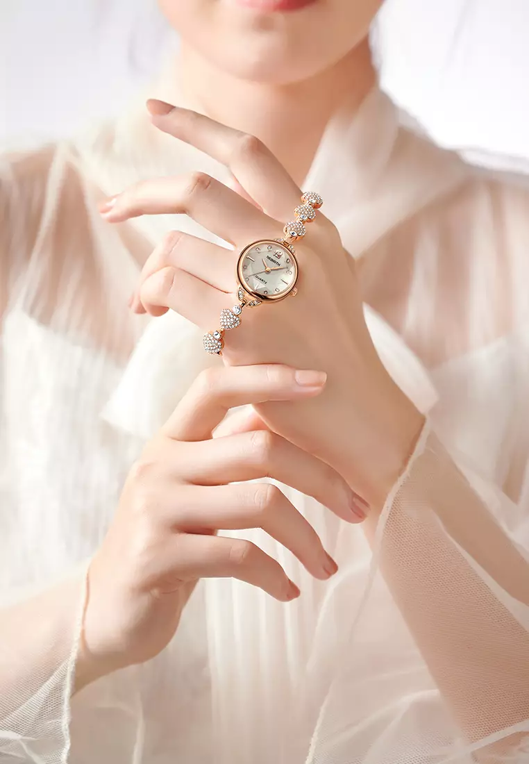 Jam Tangan Wanita Tali Gelang Berlian Mewah Anggun Anti Air Kuarsa Jam Tangan Cewek Original rosegold