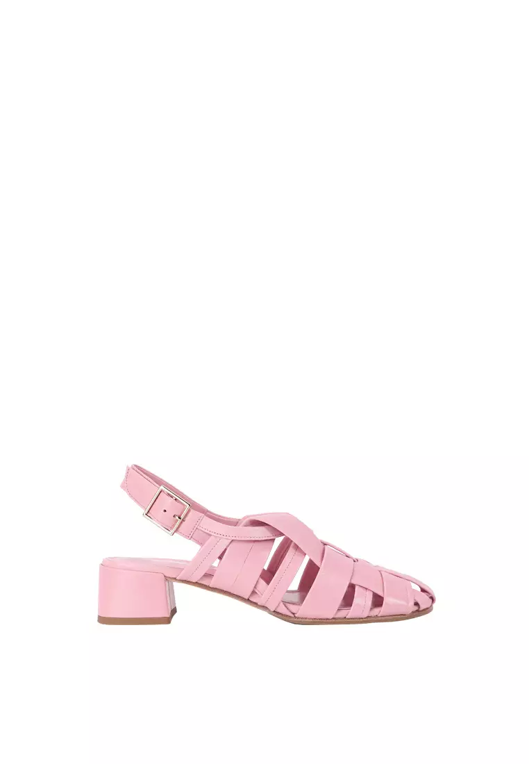 Discount on Beracamy  shoes - SKU: Beracamy Thick Woven Mid-Heel Sandal - Pink