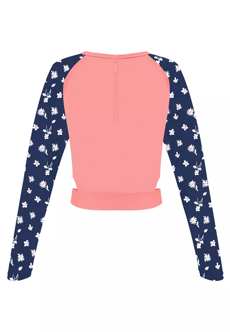 Princess Cropped Rashguard Top Boyleg Bottom Set with Sublimation Print Girls Kids Swimwear