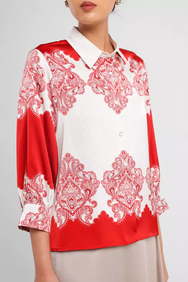 MINIMAL - Cantika - Kemeja A-Line Motif Kawung - Red Colour Red