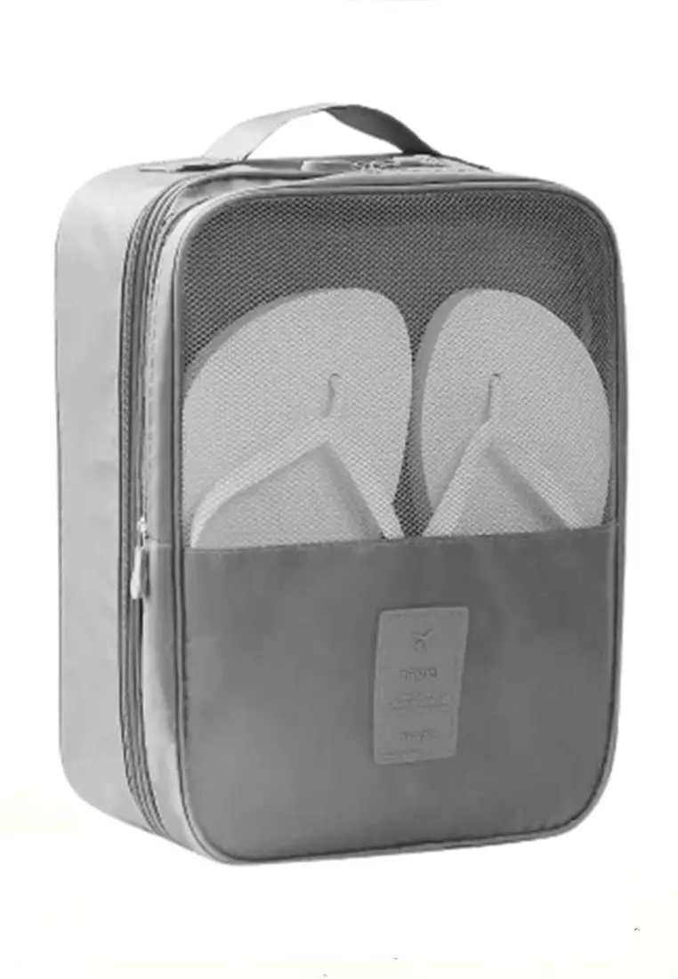Burke Tas Sepatu 3 Layer Travel Unisex Organizer Shoes Bag Material Nylon Mesh ORIGINAL - Gray