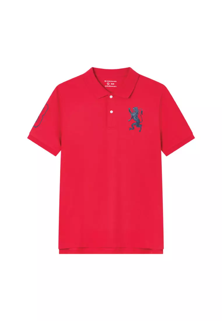 Men's Lion Embroidery Slim Short Sleeve Polo 01016222