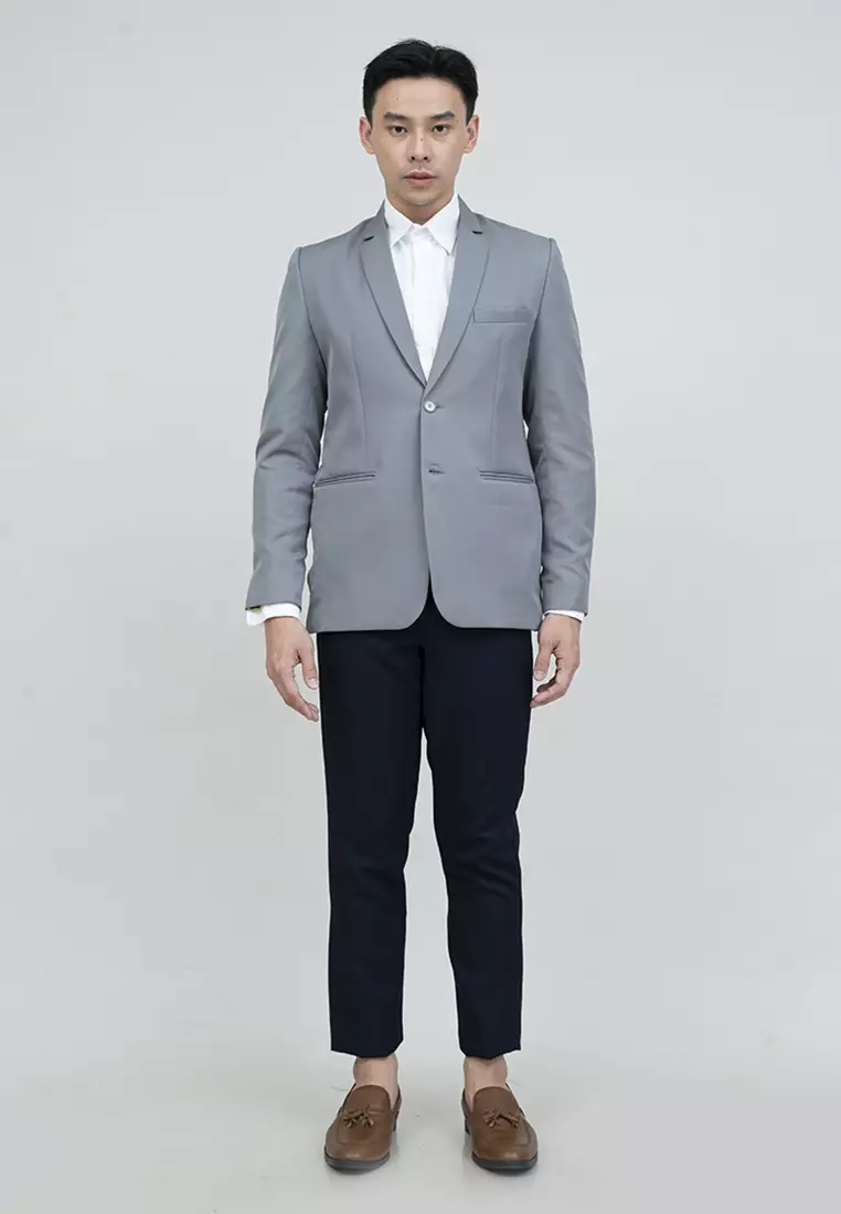 Jas formal dua kancing Blazer Abu muda Formal Pria Jas Nikah