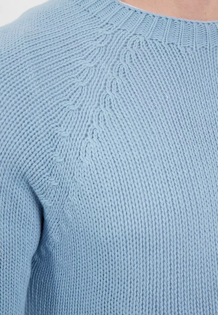 Blue Slim Fit Slim Cut Crew Neck Raglan Sleeve Basic Knitwear Sweater TMNAW25KZ00000