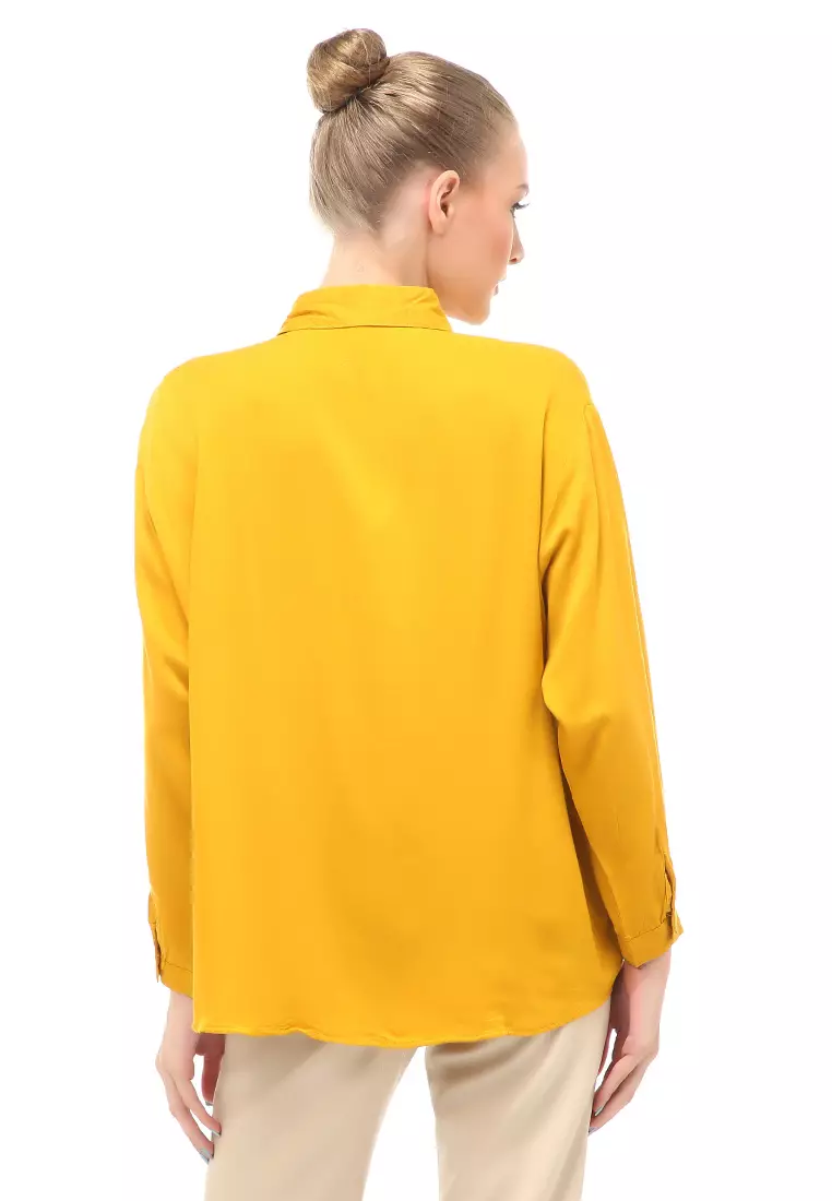 Dean Basic Shirt Lengan Panjang Atasan Wanita Front Button Opening Relaxed Fit - Mustard