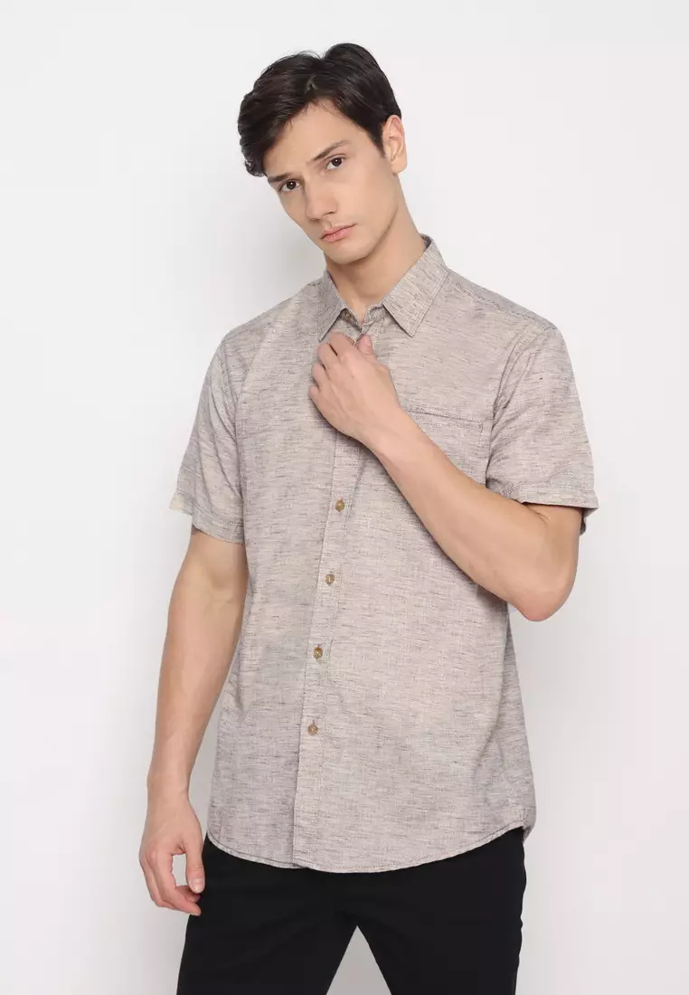 POLICE Kemeja Polos Cotton Coffee Regular Fit Pria