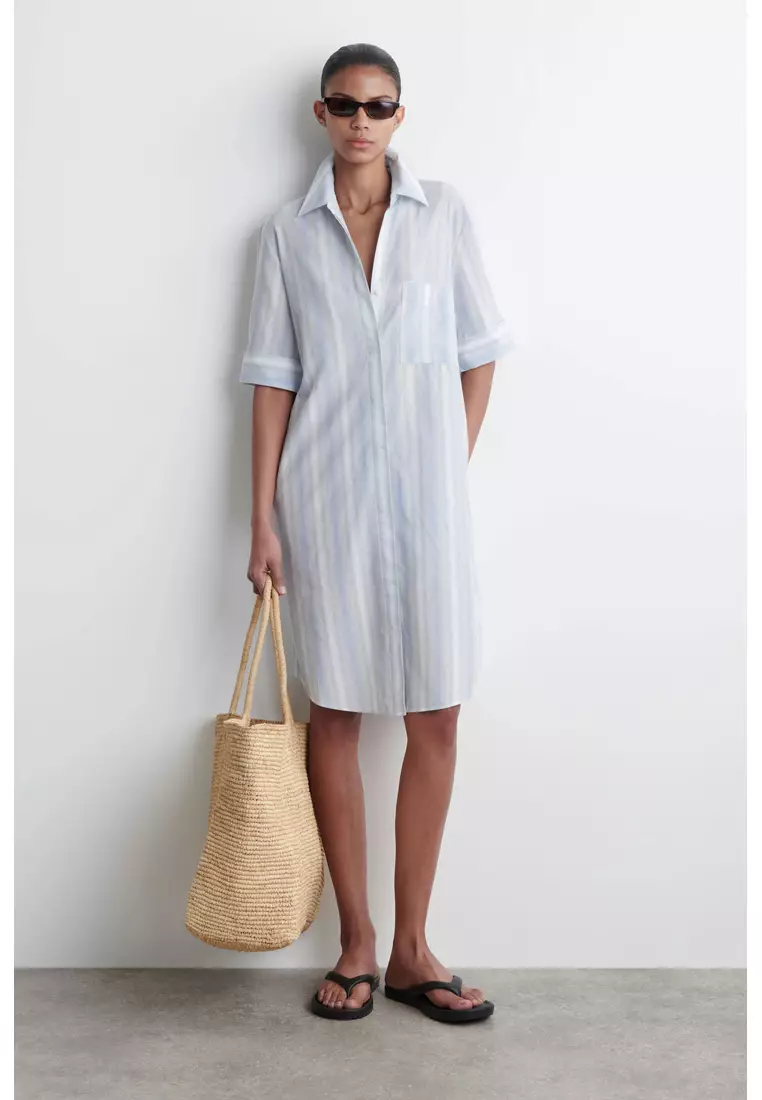 cos striped shirt dress COS Layered Striped Trapeze Shirt Dress in Blue