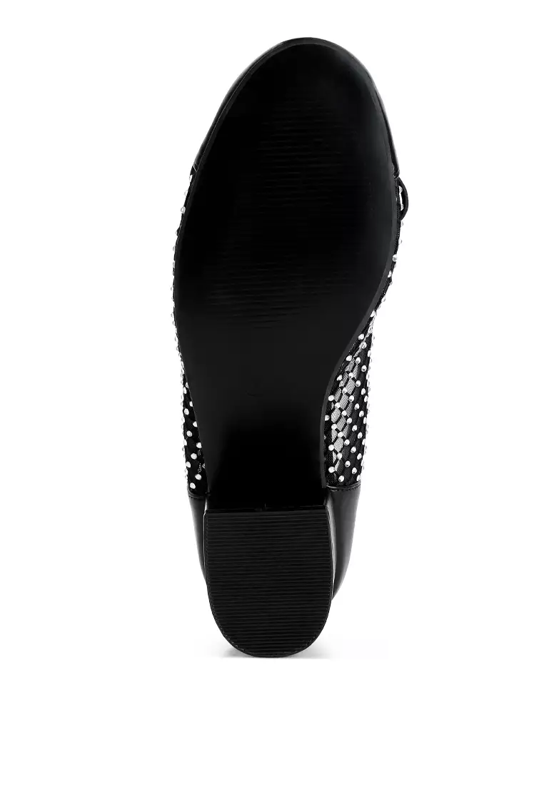 Rhinestone Detail Mesh Ballerinas in Black