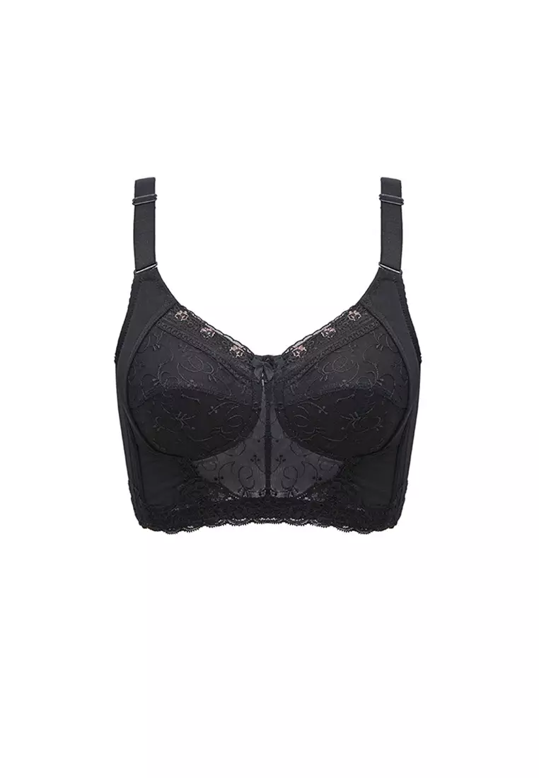 Elevated Geo Lace Padded Demi Cup Bra, Black