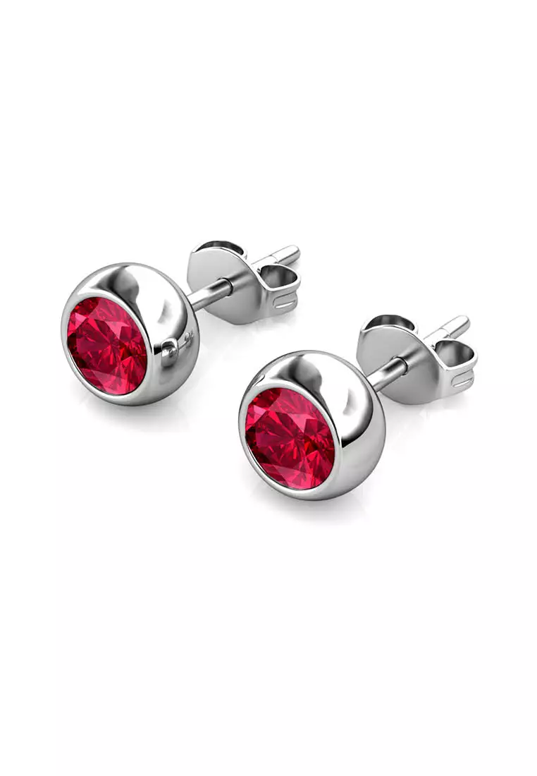 Birth Stone Moon Earring January Garnet WG - Anting Crystal Swarovski by Her Jewellery