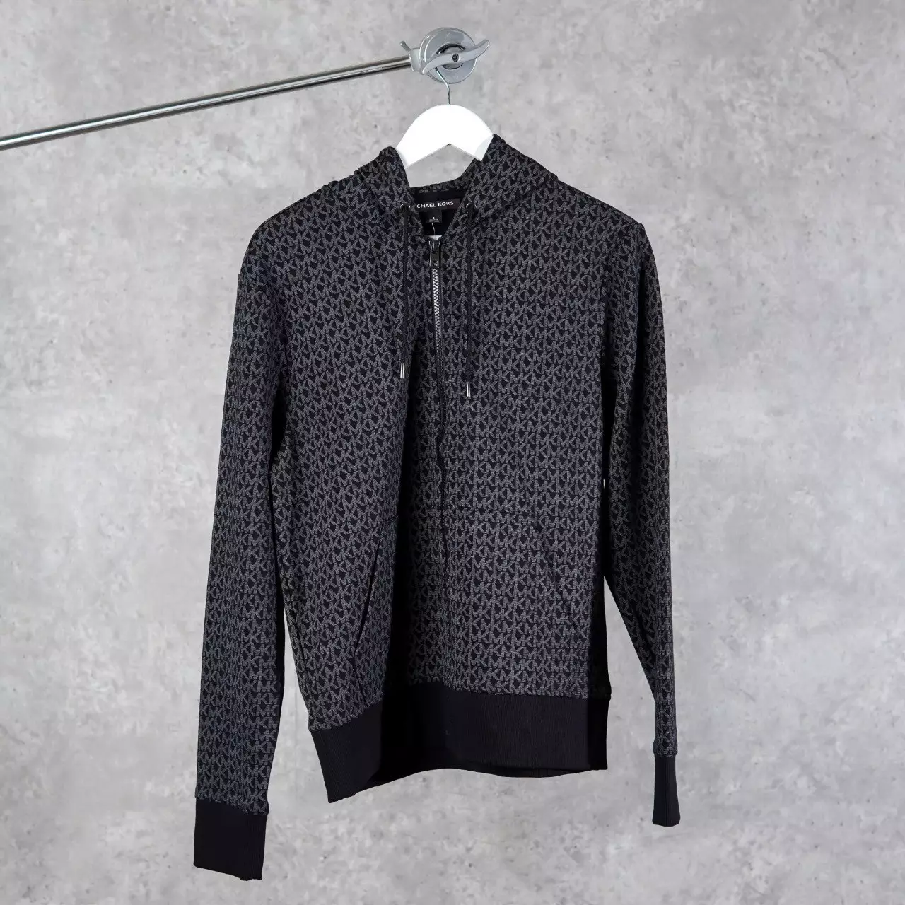 Jaket MICHAEL KORS MK MONOGRAM GREY BLACK ZIP HOODIE 100% ORIGINAL