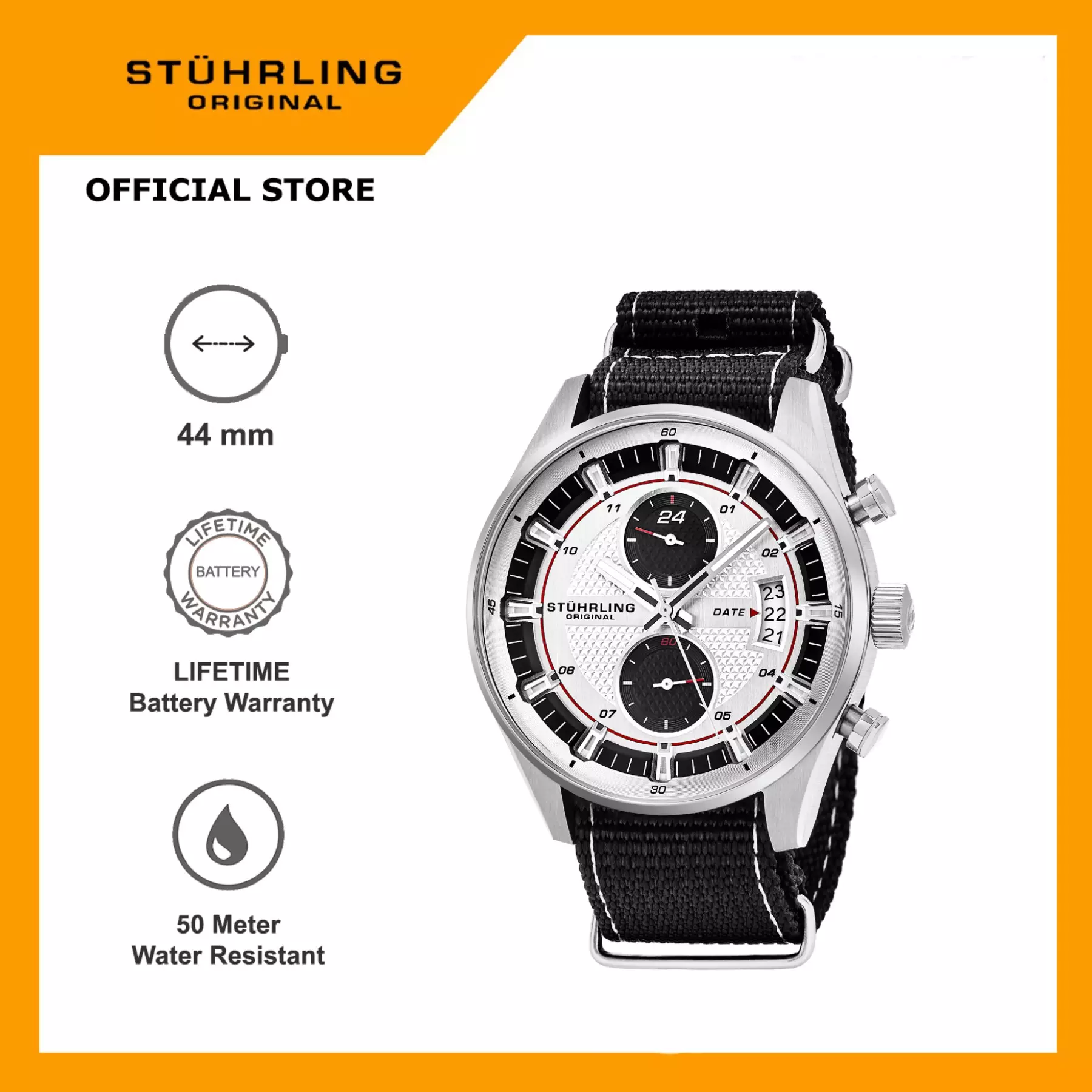 Stuhrling Original Tru Time Racer 845-01 Jam Tangan Quartz Analog