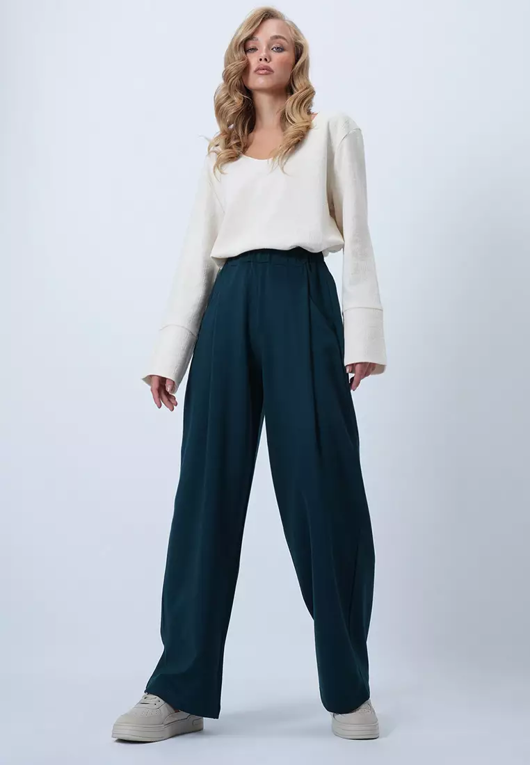 Pleated Detailed Knitted Palazzo Trousers