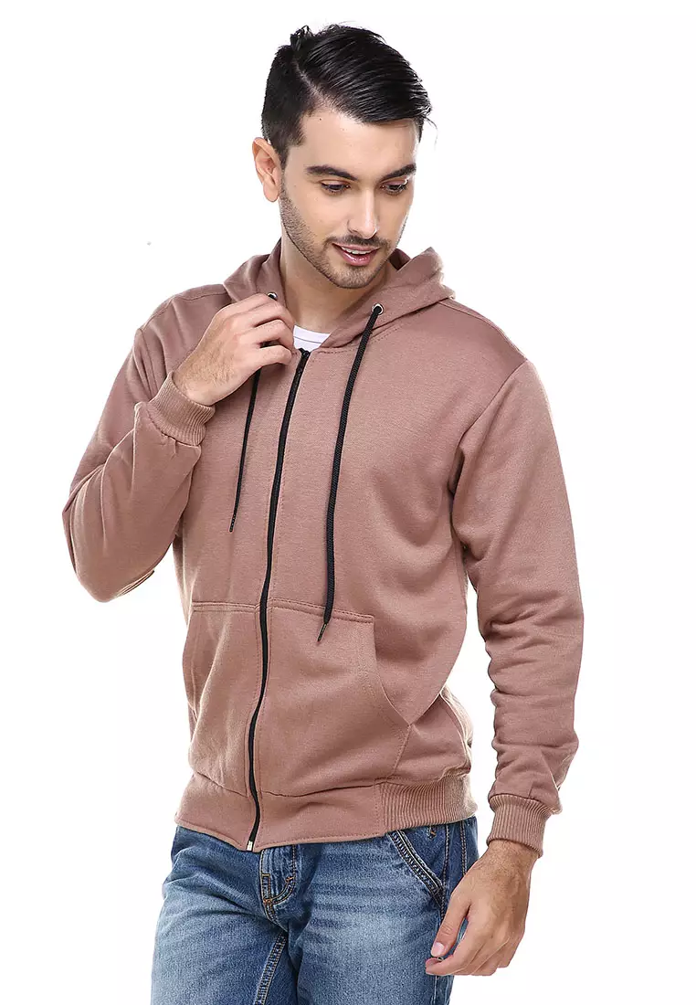 Clover Jaket Sweater Hoodie Polos Pria Casual Plain Jacket Material Fleece ORIGINAL - Mocca