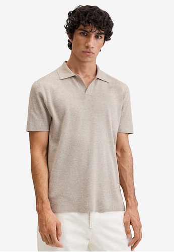 MANGO Man beige Fluid Linen Polo Shirt D4328AA7534620GS_1