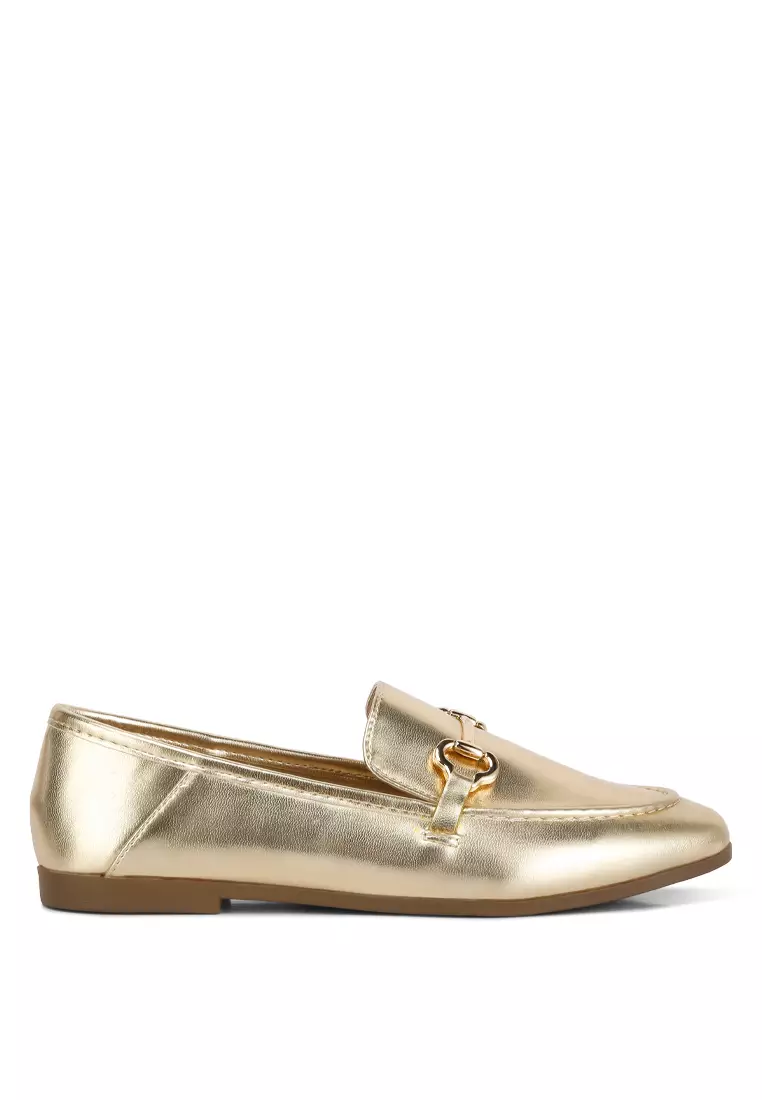 Discount on London Rag  shoes - SKU: Metallic Faux Leather Loafers In Gold