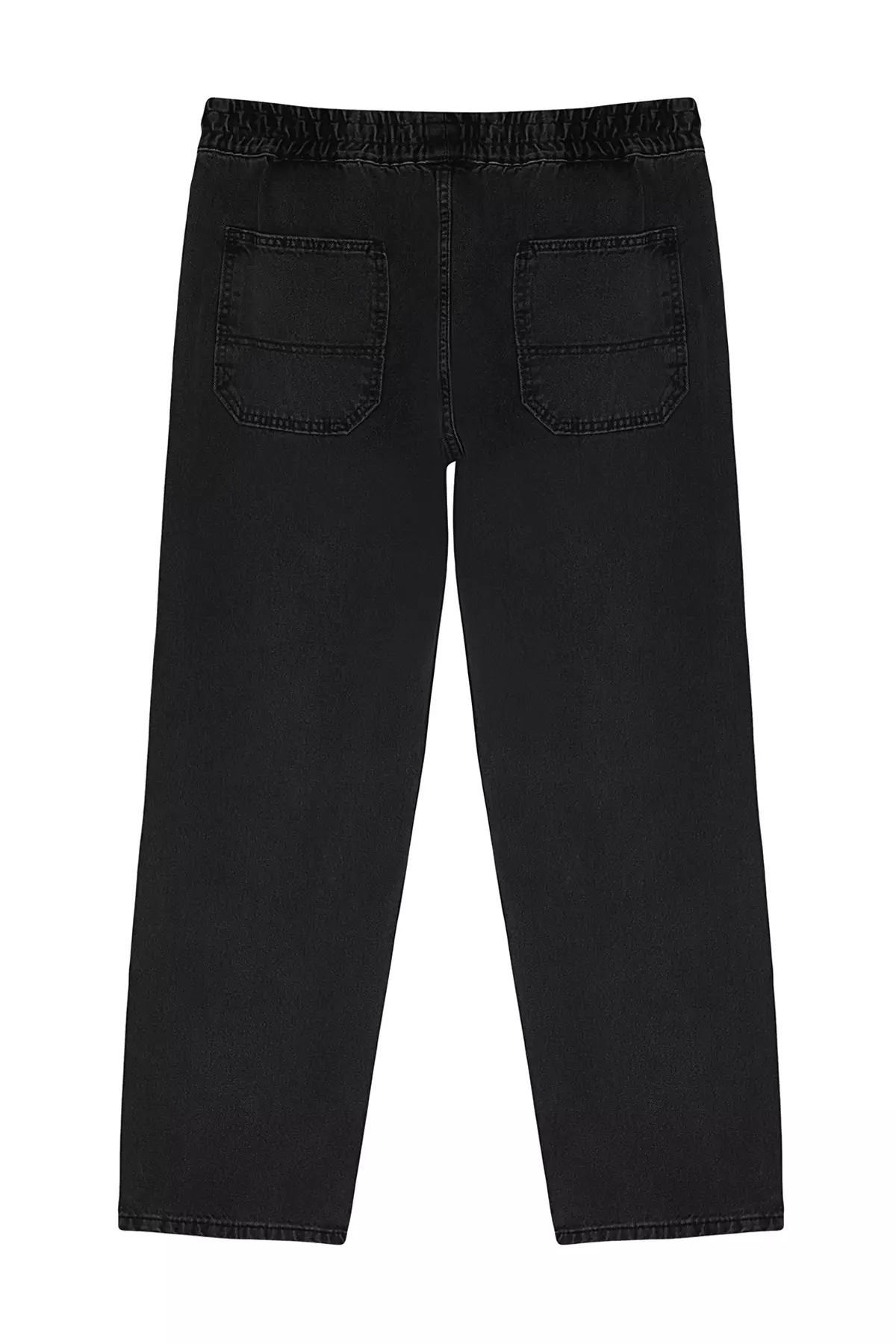 Black 100% Cotton Regular Fit Elastic Waist Jeans Loose Denim Trousers Tmnaw24Je00025
