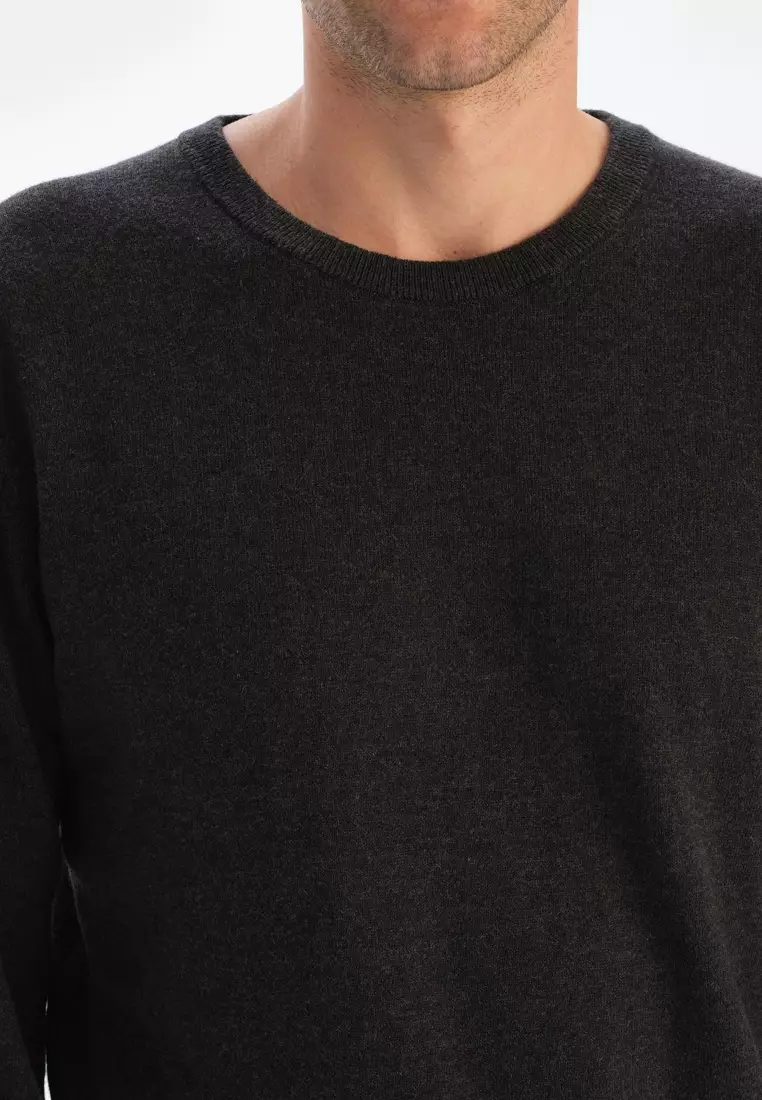 Anthracite Knitwear, Crew Neck, Regular Fit, Long Sleeve Loungewear for Men