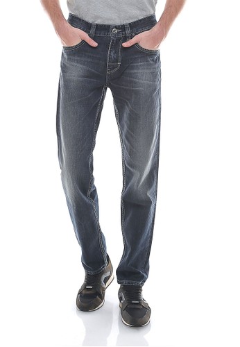 LGS - Slim Fit - Celana Jeans - Aksen Washed - Biru