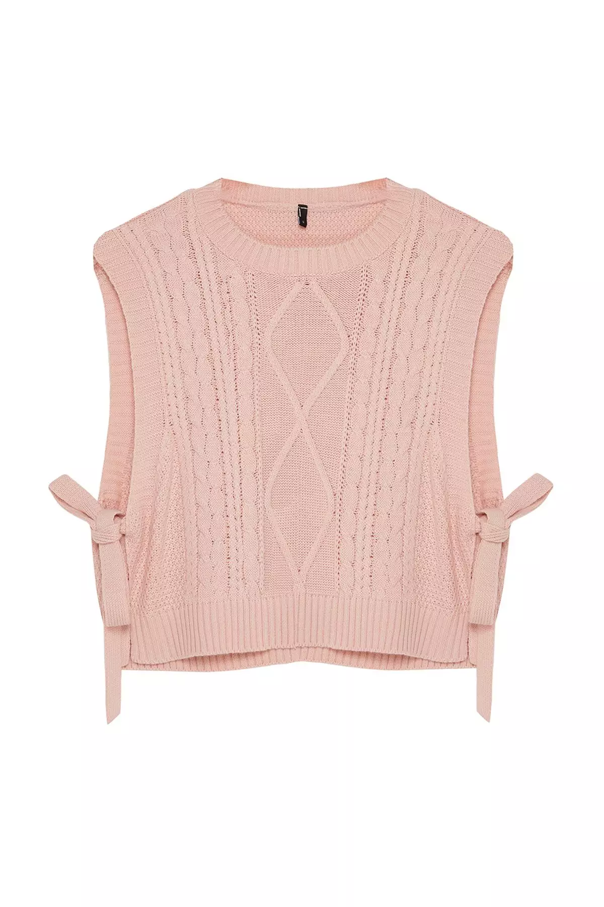 Pink Crop Side Ribbon/Bow Tie Detailed Knit Sweater TWOAW22SV0058