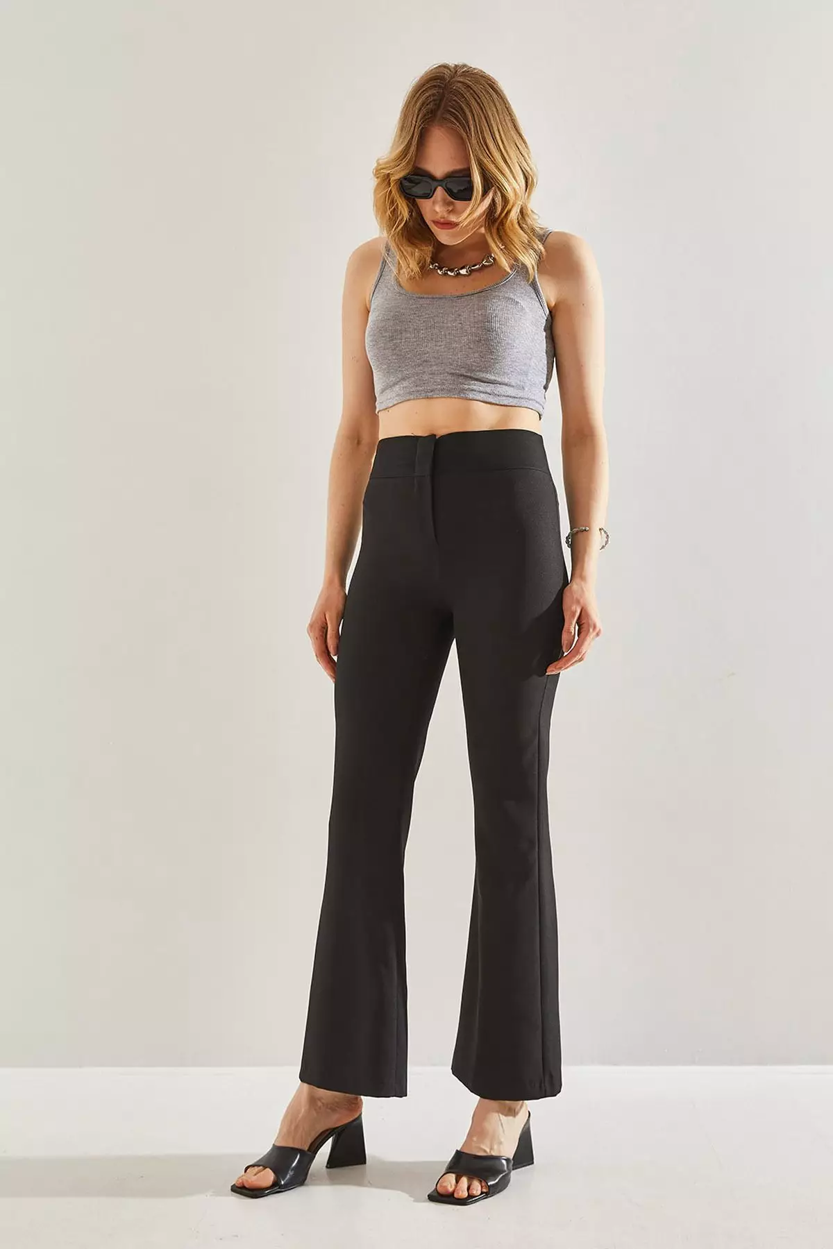 Women's Double Fabric High Waist Flared Trousers 60221008