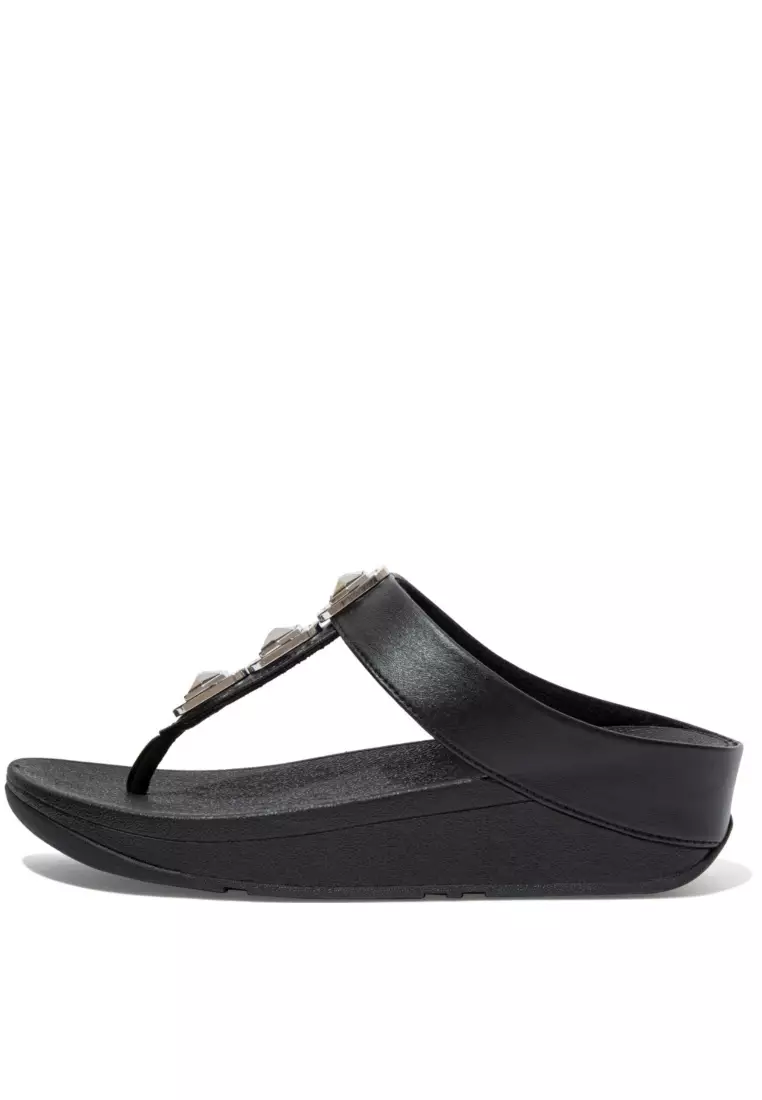 FitFlop FINO Women's Crystal-Lock Toe-Post Sandals - All Black (DA8-090)