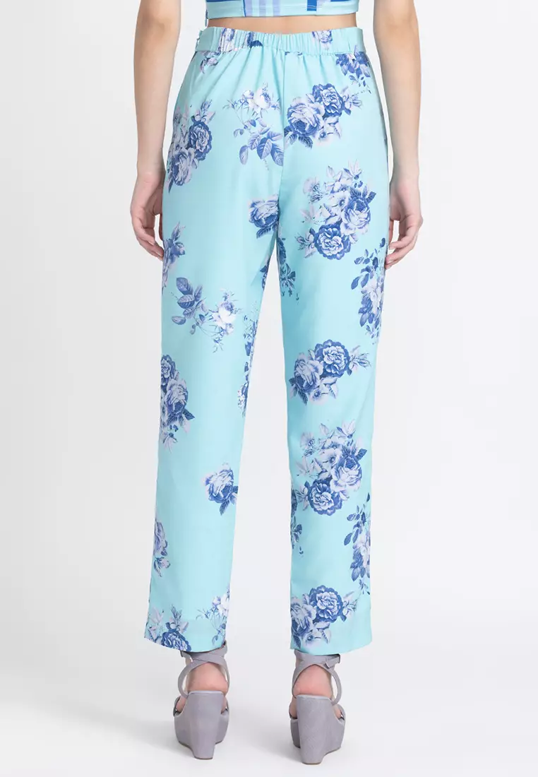 Blue Floral Smart Trousers
