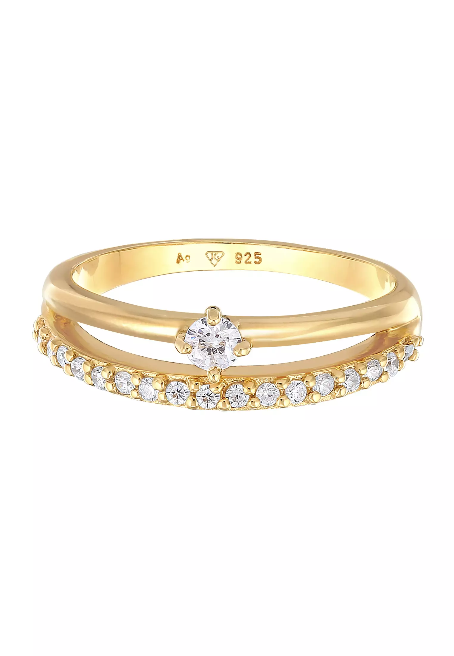 Ring Engagement Solitaire Sparkling Zirconia Crystals Gold Plated
